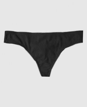 Ropa Interior La Senza Acanalado Tanga Panty Mujer Negras | gLpeTcrl