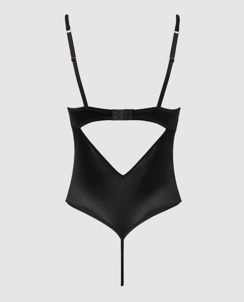 Lencería La Senza Unlined Satin Bodysuit Mujer Negras | GVklRHq8