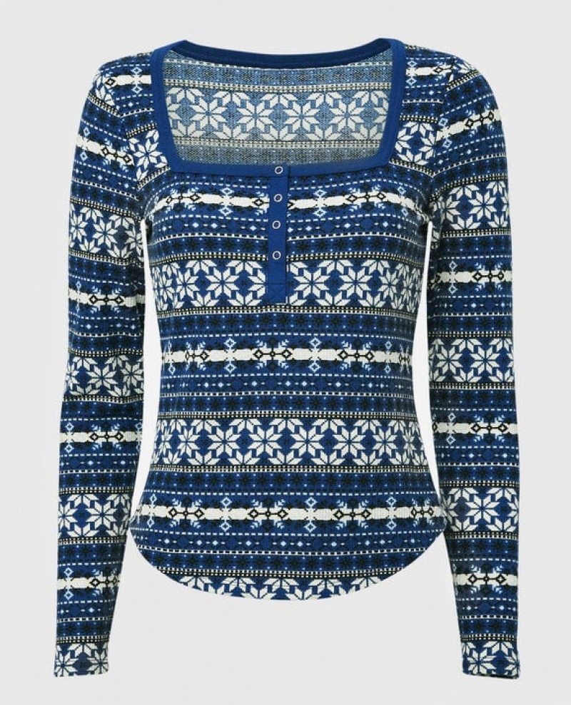 Ropa De Dormir La Senza Waffle Henley Mujer Azules | h04Tr67y