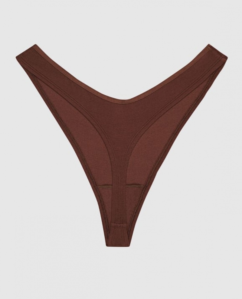 Ropa Interior La Senza Acanalado High Leg Tanga Panty Mujer Root Beer | VKh2onhV