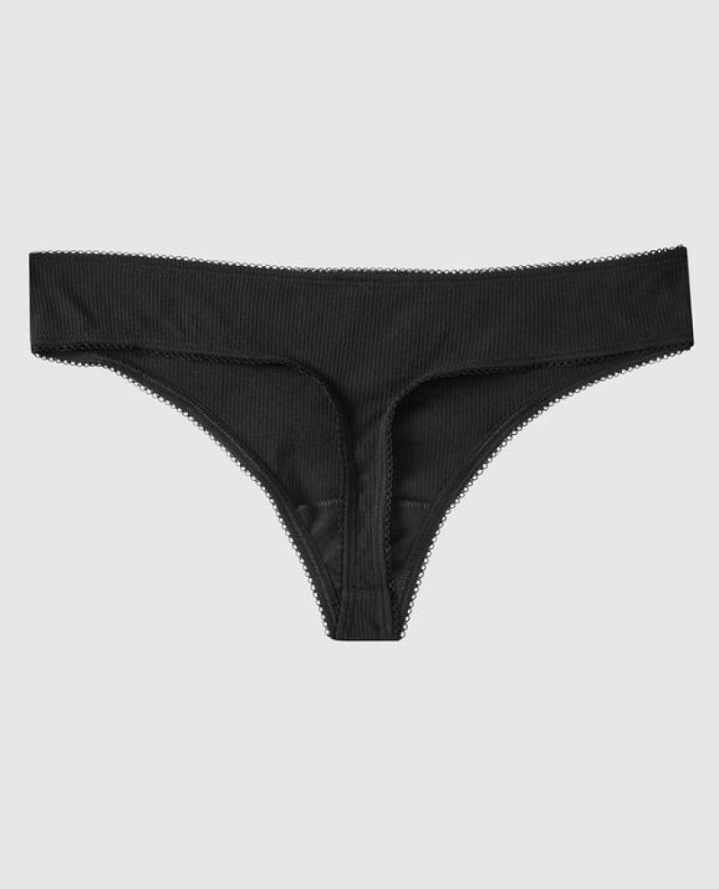 Ropa Interior La Senza Acanalado Tanga Panty Mujer Negras | gLpeTcrl